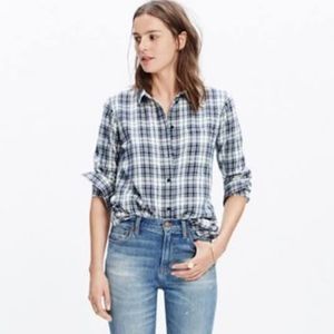 Madewell Lawton Plaid Blue Flannel Shirt, S